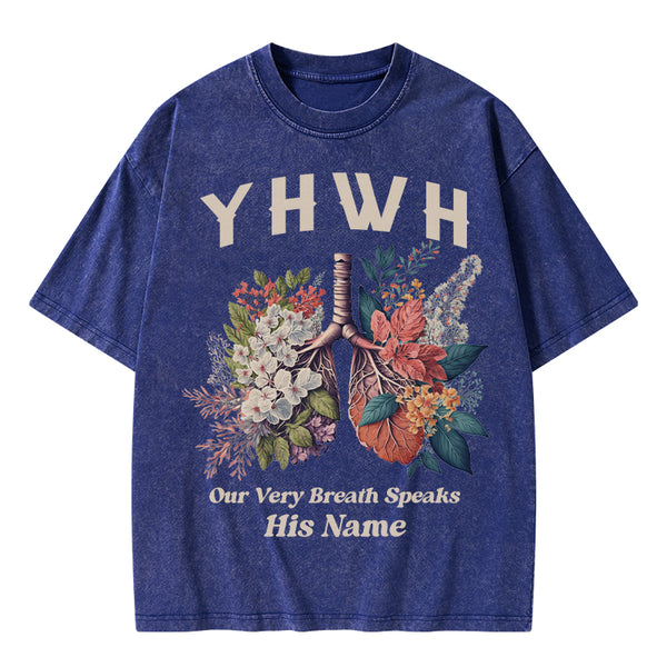 GC-WTSQMJ0020 YHWH Floral Nature Lung Christian Washed T-Shirt