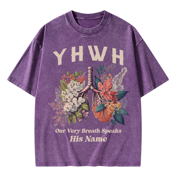 GC-WTSQMJ0020 YHWH Floral Nature Lung Christian Washed T-Shirt