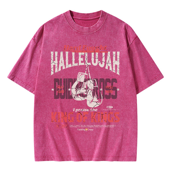 GC-WTSQMJ0066 Hard Fought Hallelujah King Of Kings Christian Washed T-Shirt