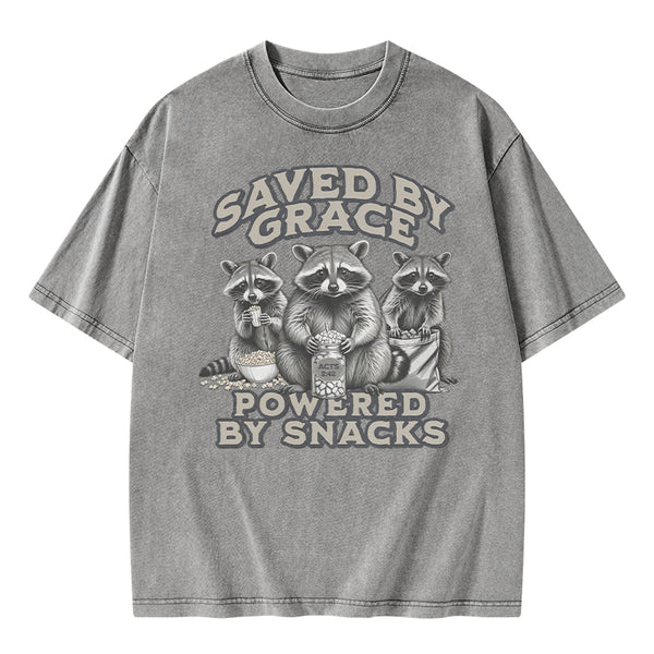Saved By Grace Powered By Snacks Christian Washed T-Shirt