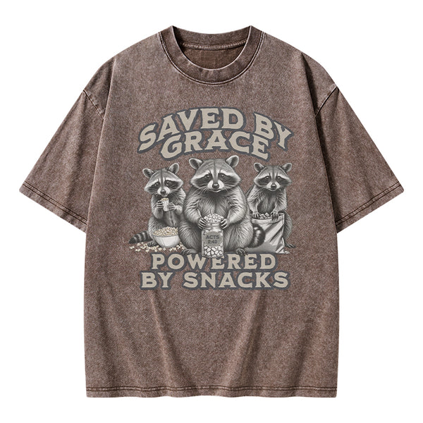 Saved By Grace Powered By Snacks Christian Washed T-Shirt