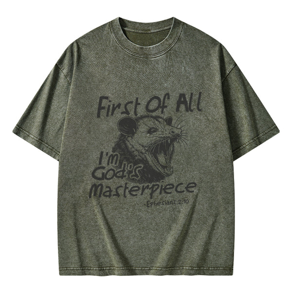 GC-WTSY0033 First Of All I'm God's Masterpiece Christian Washed T-Shirt