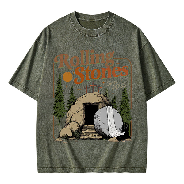 The Stone Was Rolled Away Christian Washed T-Shirt