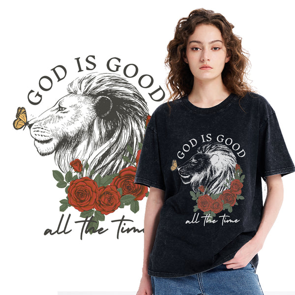 God Is Good Lion Christian Washed T-Shirt