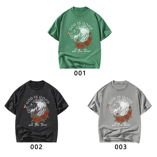 God Is Good Lion Christian Washed T-Shirt