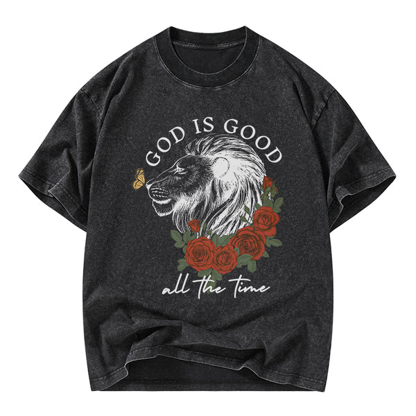 God Is Good Lion Christian Washed T-Shirt
