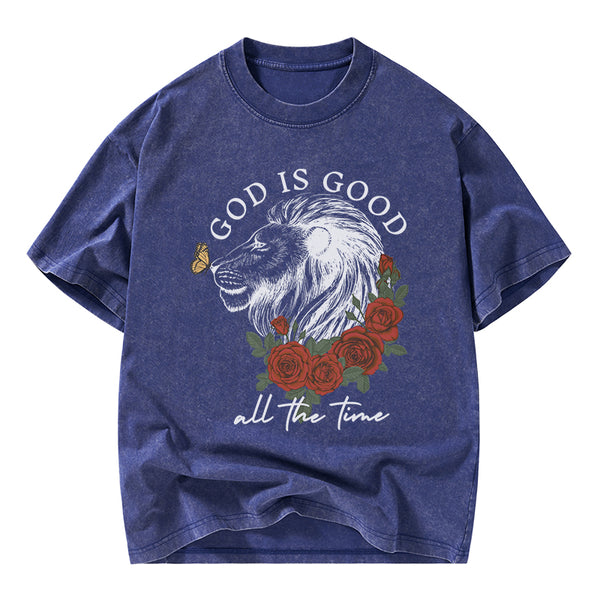 God Is Good Lion Christian Washed T-Shirt