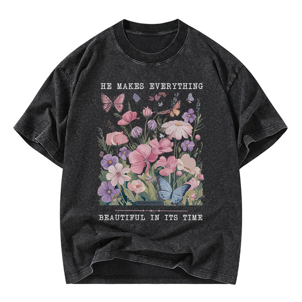 He Makes Everything Beautiful On its Time Christian Washed T-Shirt
