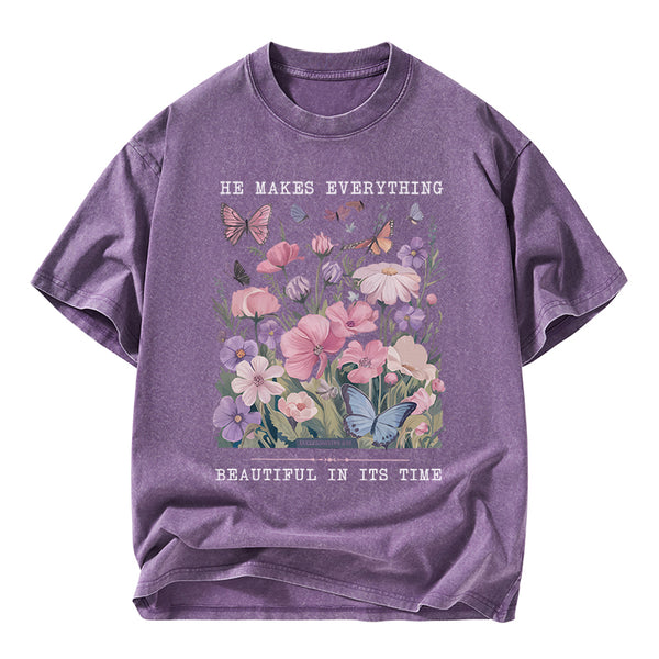 He Makes Everything Beautiful On its Time Christian Washed T-Shirt