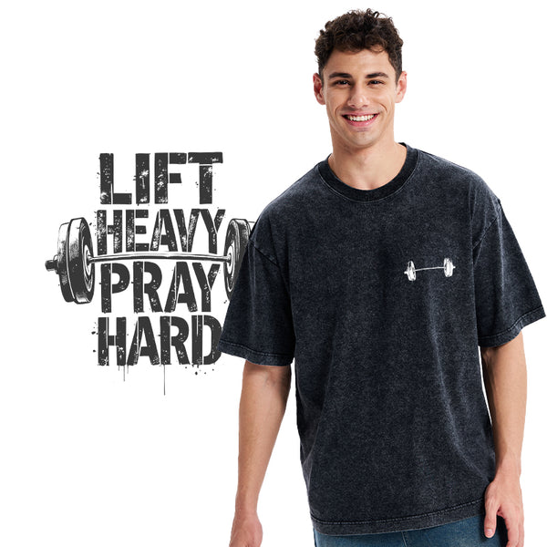 Lift Heavy Pray Hard Christian Washed T-Shirt