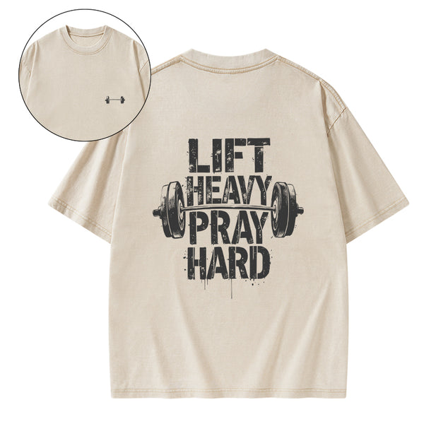 GC-WTS1511 Lift Heavy Pray Hard Christian Washed T-Shirt