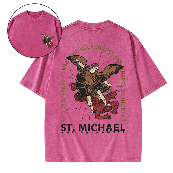 New ST Michael The Archangel Christian Washed T-Shirt