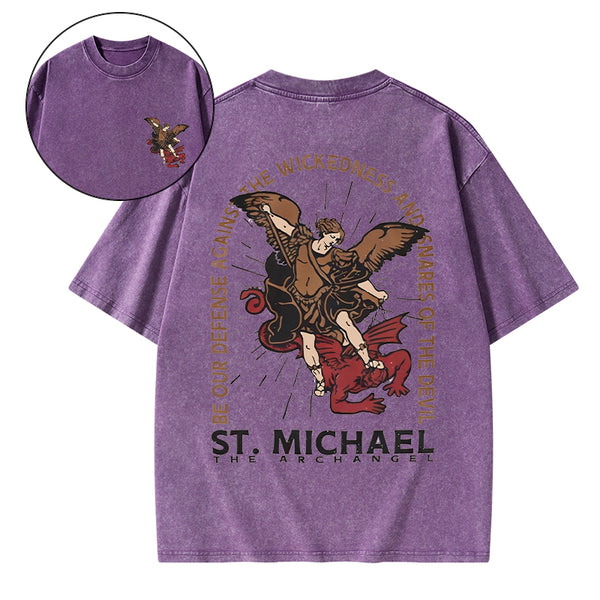 New ST Michael The Archangel Christian Washed T-Shirt