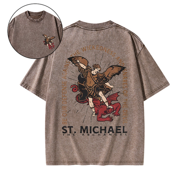 New ST Michael The Archangel Christian Washed T-Shirt