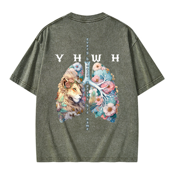 YHWH Lion Christian Washed T-Shirt