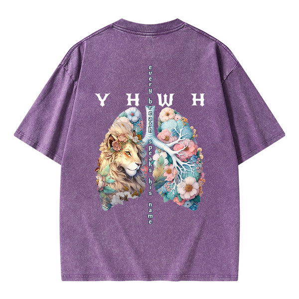 YHWH Lion Christian Washed T-Shirt